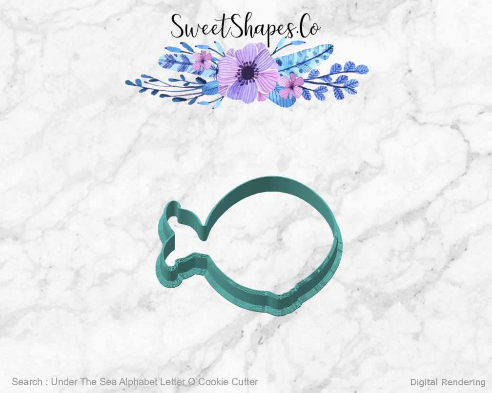Under The Sea Alphabet Letter Q Cookie Cutter — angled front view