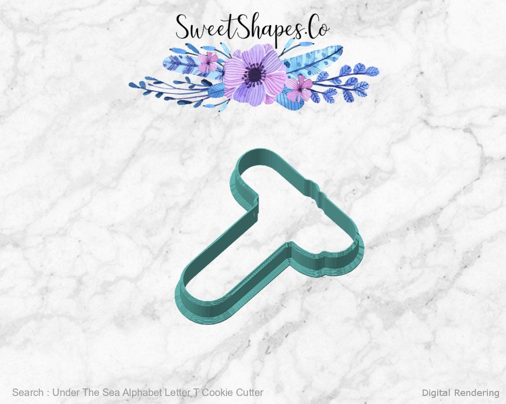 Under The Sea Alphabet Letter T Cookie Cutter — angled front view