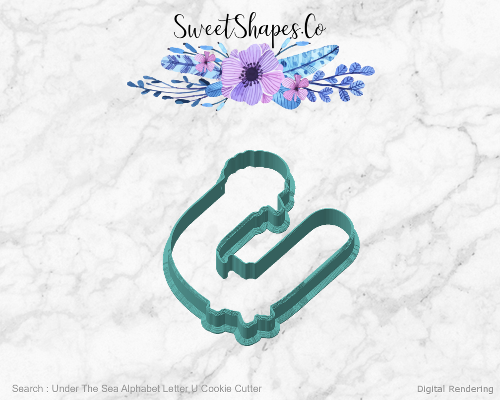Under The Sea Alphabet Letter U Cookie Cutter — angled front view