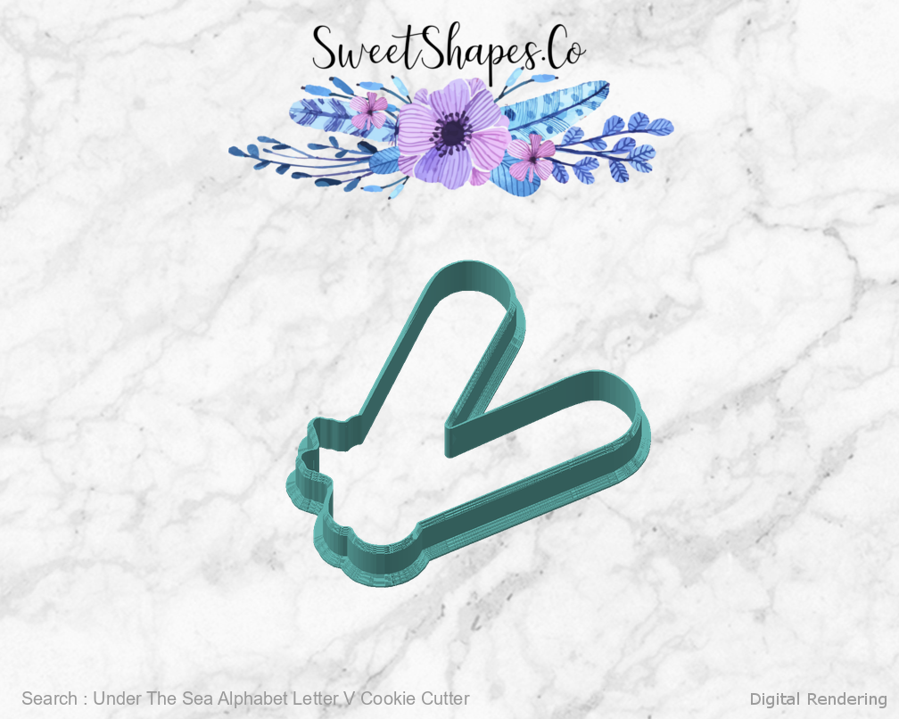 Under The Sea Alphabet Letter V Cookie Cutter — angled front view