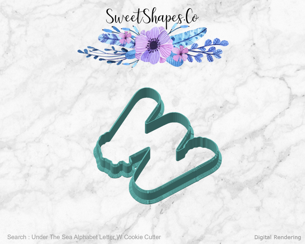 Under The Sea Alphabet Letter W Cookie Cutter — angled front view