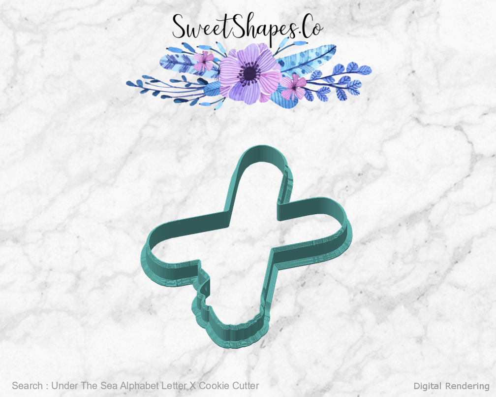Under The Sea Alphabet Letter X Cookie Cutter — angled front view