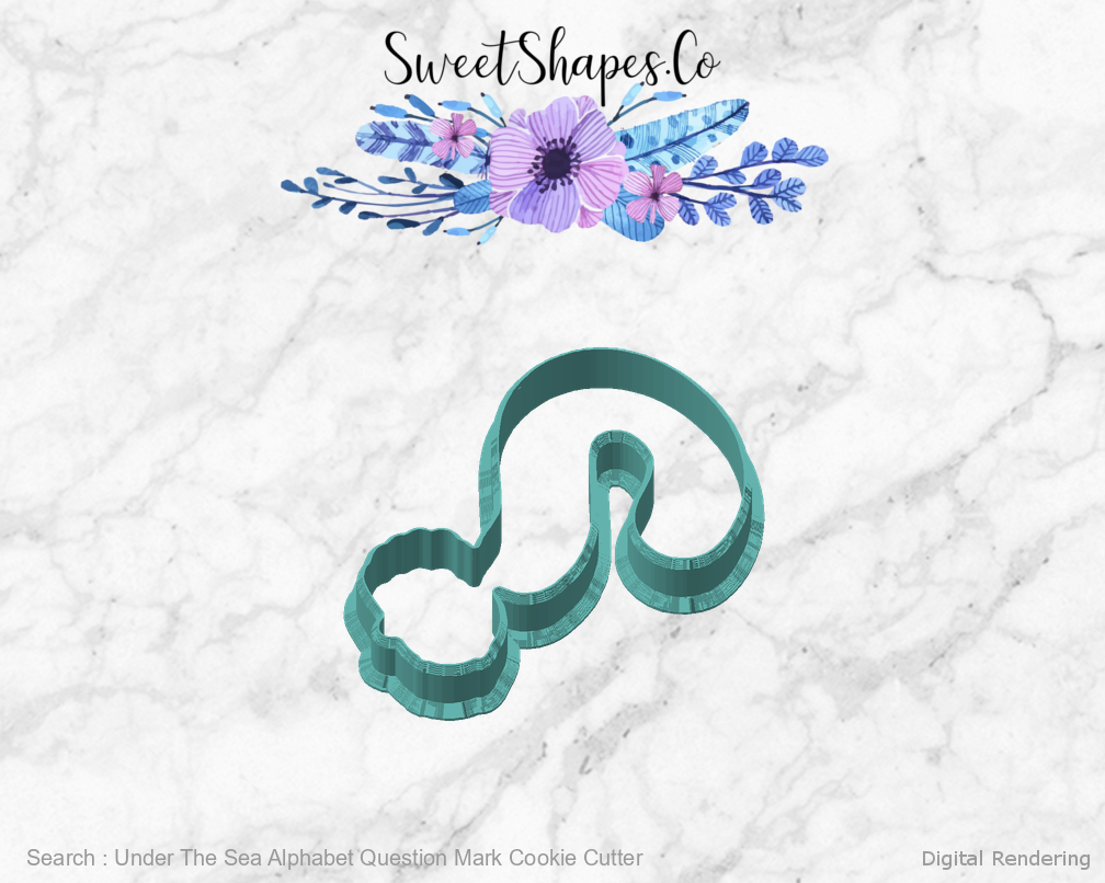 Under The Sea Alphabet Question Mark Cookie Cutter — angled front view