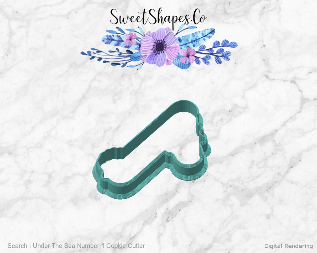 Under The Sea Number 1 Cookie Cutter — angled front view