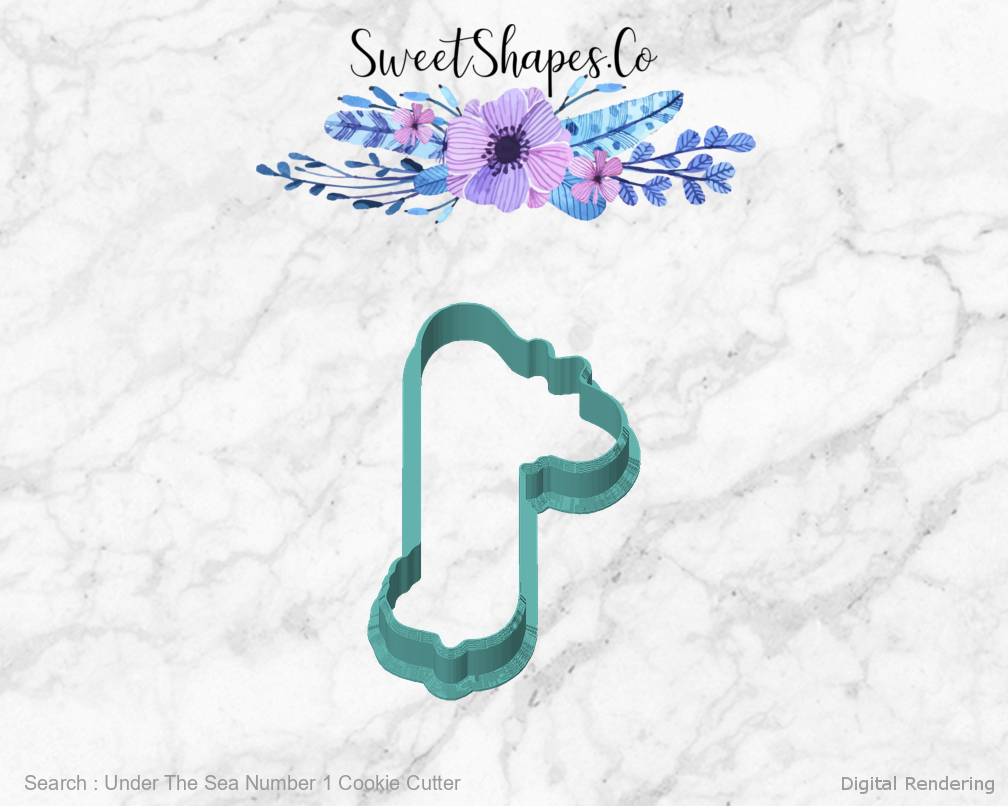 Under The Sea Number 1 Cookie Cutter — front view