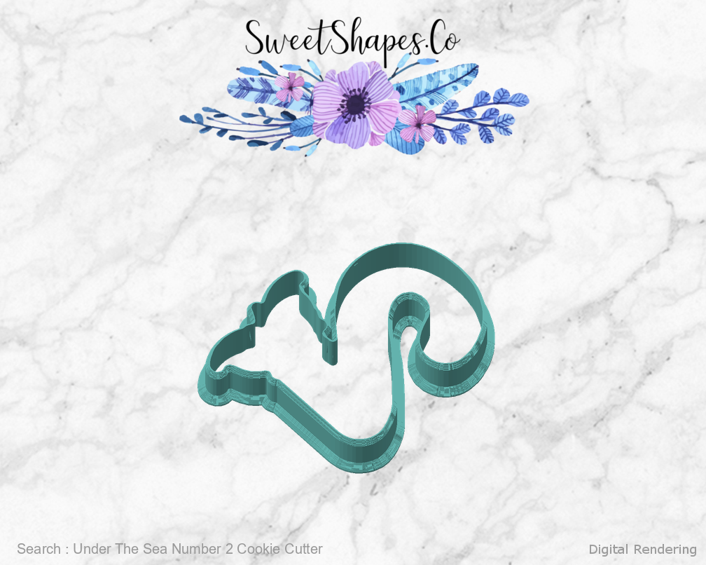 Under The Sea Number 2 Cookie Cutter — angled front view