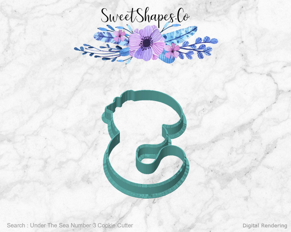 Under The Sea Number 3 Cookie Cutter — front view