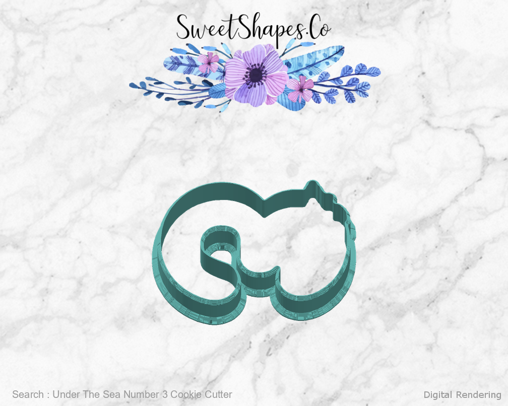 Under The Sea Number 3 Cookie Cutter — right view
