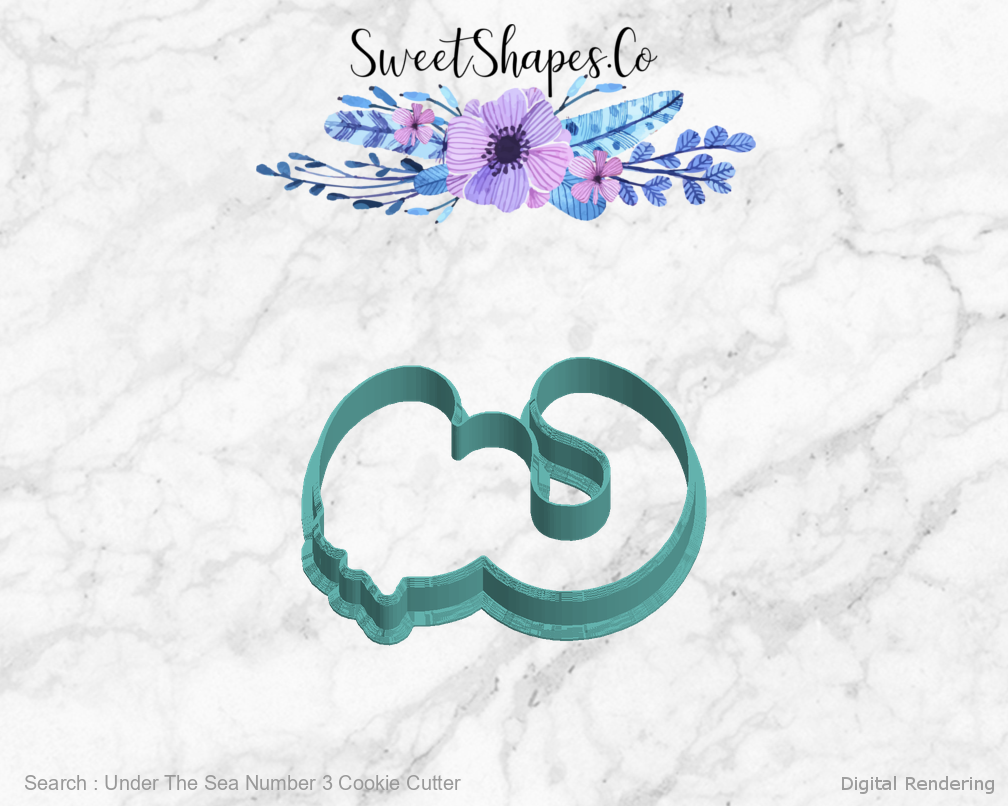 Under The Sea Number 3 Cookie Cutter — left view