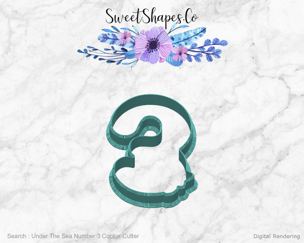 Under The Sea Number 3 Cookie Cutter — back view