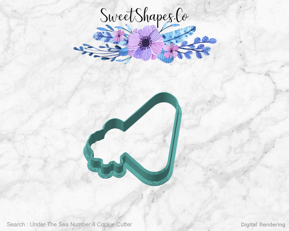 Under The Sea Number 4 Cookie Cutter — angled front view