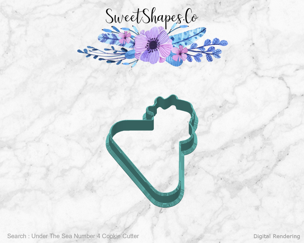 Under The Sea Number 4 Cookie Cutter — back view
