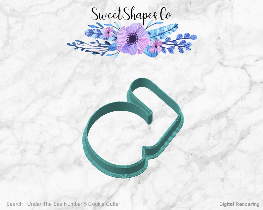 Under The Sea Number 5 Cookie Cutter — angled front view