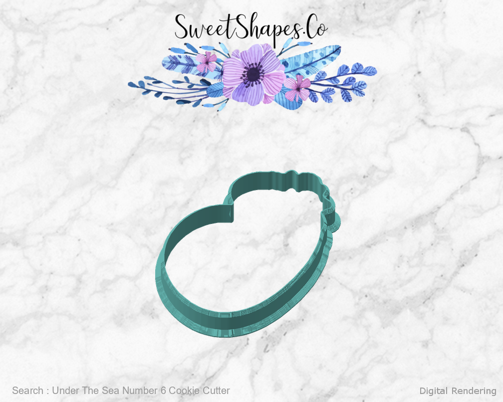 Under The Sea Number 6 Cookie Cutter — angled front view