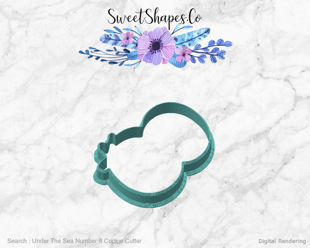 Under The Sea Number 8 Cookie Cutter — angled front view