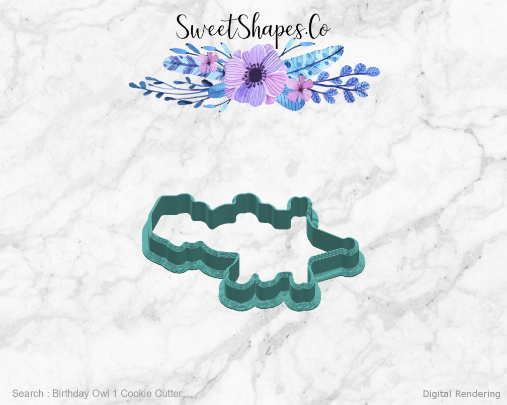 Birthday Owl 1 Cookie Cutter — right view