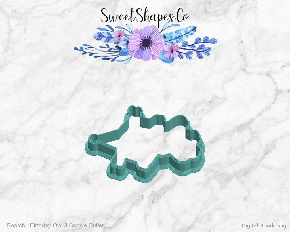 Birthday Owl 3 Cookie Cutter — left view