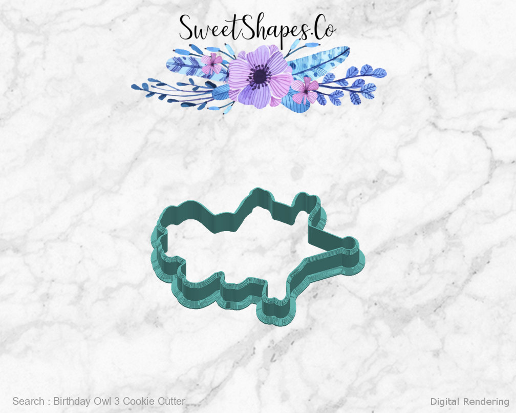 Birthday Owl 3 Cookie Cutter — right view