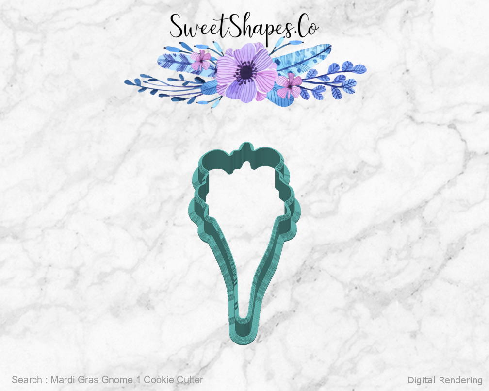 Mardi Gras Gnome 1 Cookie Cutter — back view