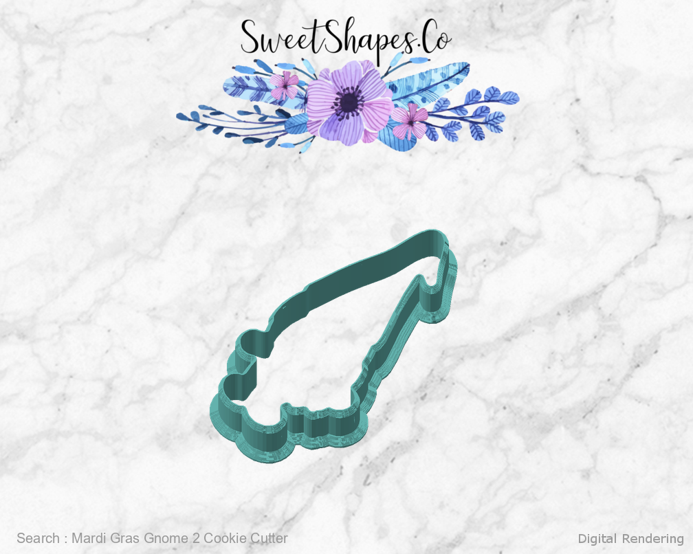 Mardi Gras Gnome 2 Cookie Cutter — angled front view