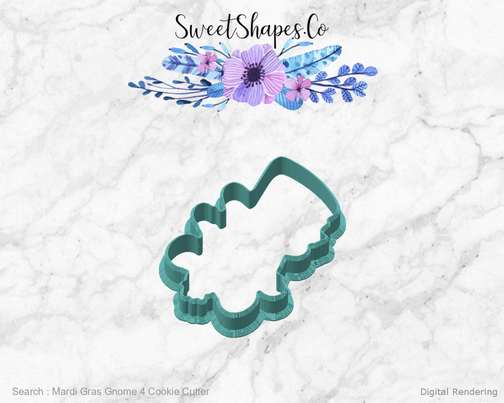 Mardi Gras Gnome 4 Cookie Cutter — angled front view