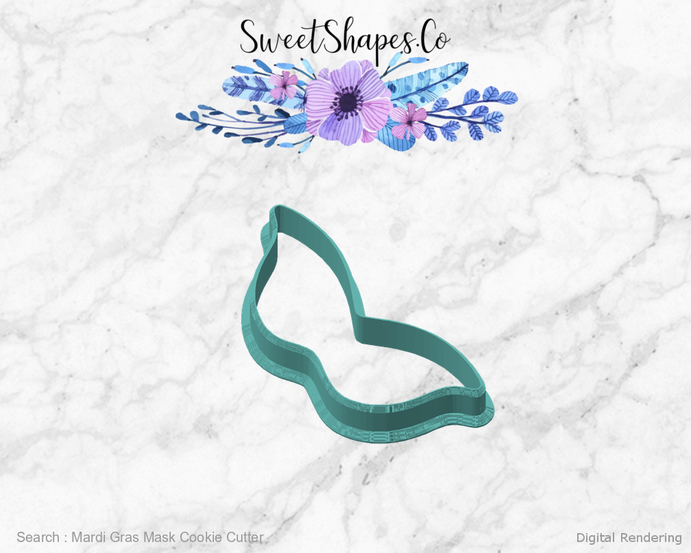Mardi Gras Mask Cookie Cutter — angled front view