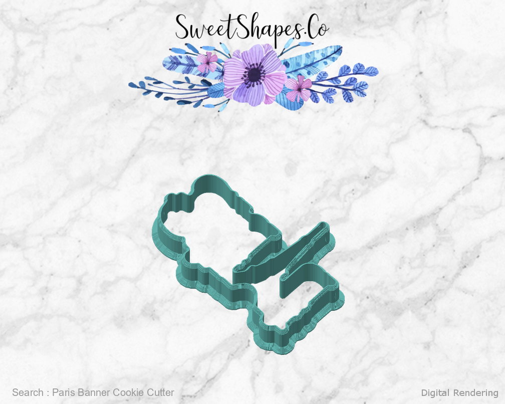 Paris Banner Cookie Cutter — angled front view