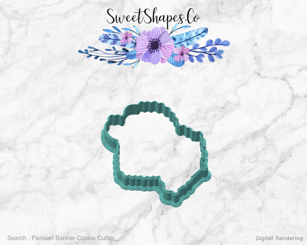 Parisian Banner Cookie Cutter — angled front view