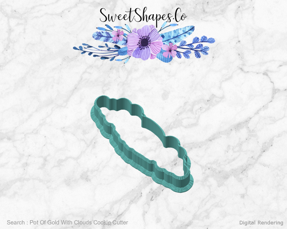 Pot Of Gold With Clouds Cookie Cutter — angled front view