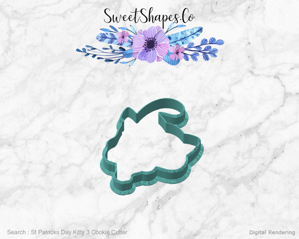 St Patricks Day Kitty 3 Cookie Cutter — angled front view
