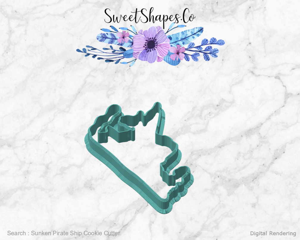 Sunken Pirate Ship Cookie Cutter — angled front view