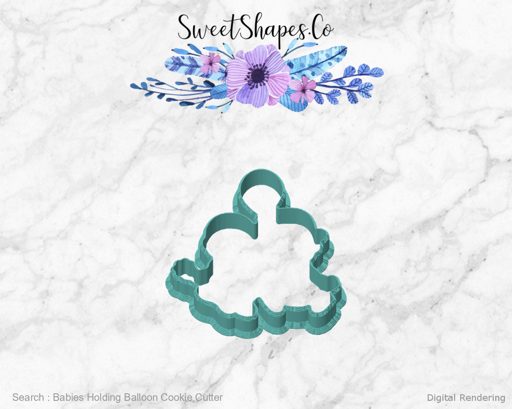 Babies Holding Balloon Cookie Cutter — front view