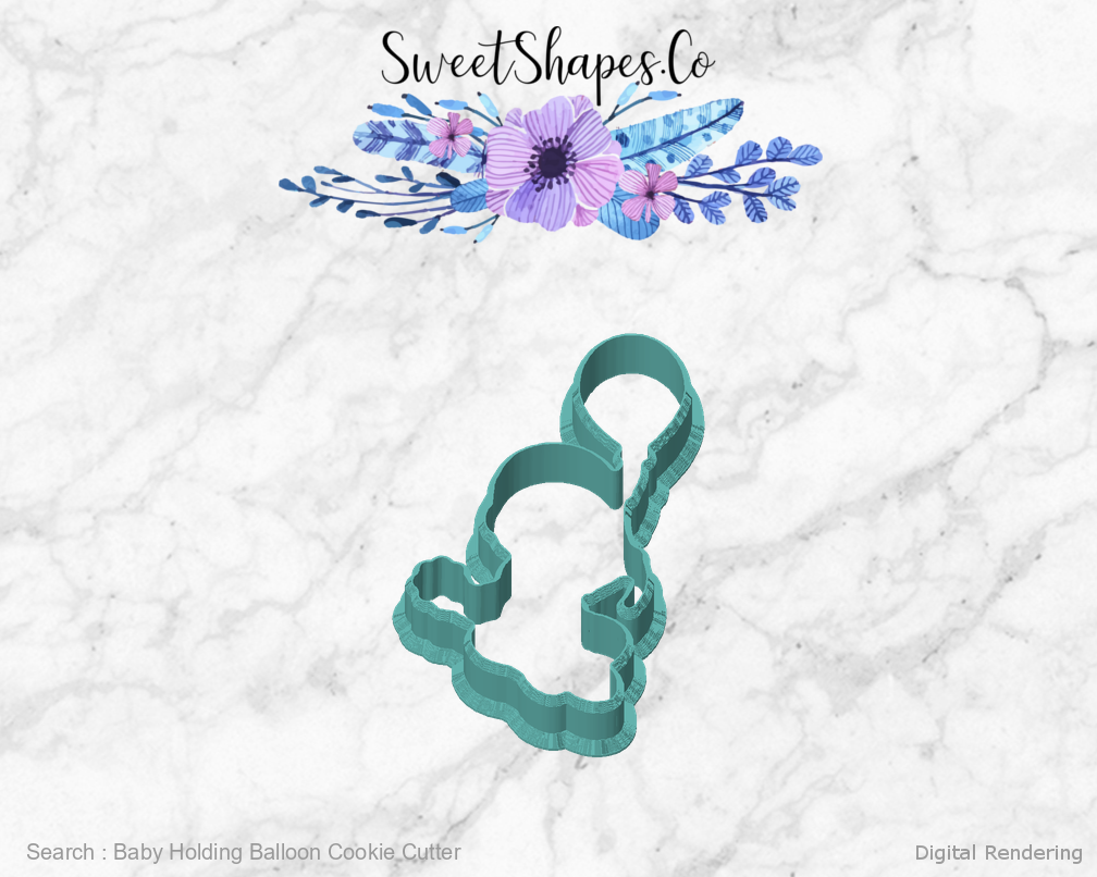 Baby Holding Balloon Cookie Cutter — front view