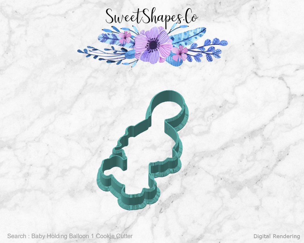 Baby Holding Balloon 1 Cookie Cutter — angled front view