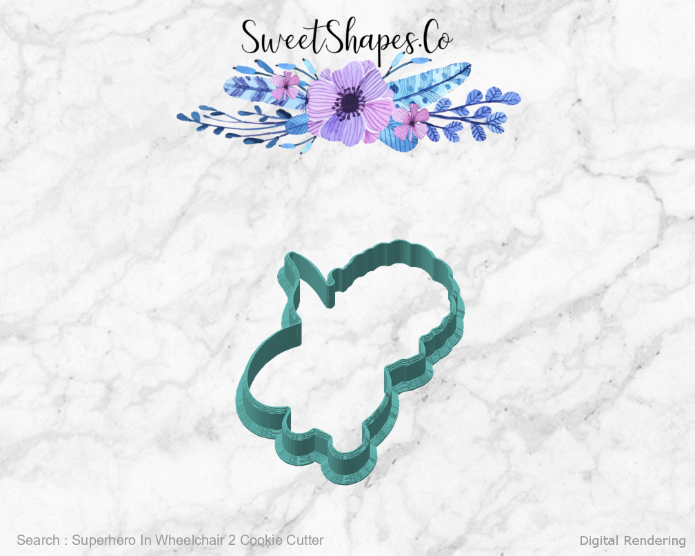 Superhero In Wheelchair 2 Cookie Cutter — angled front view
