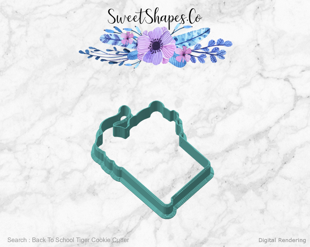 Back To School Tiger Cookie Cutter — angled front view