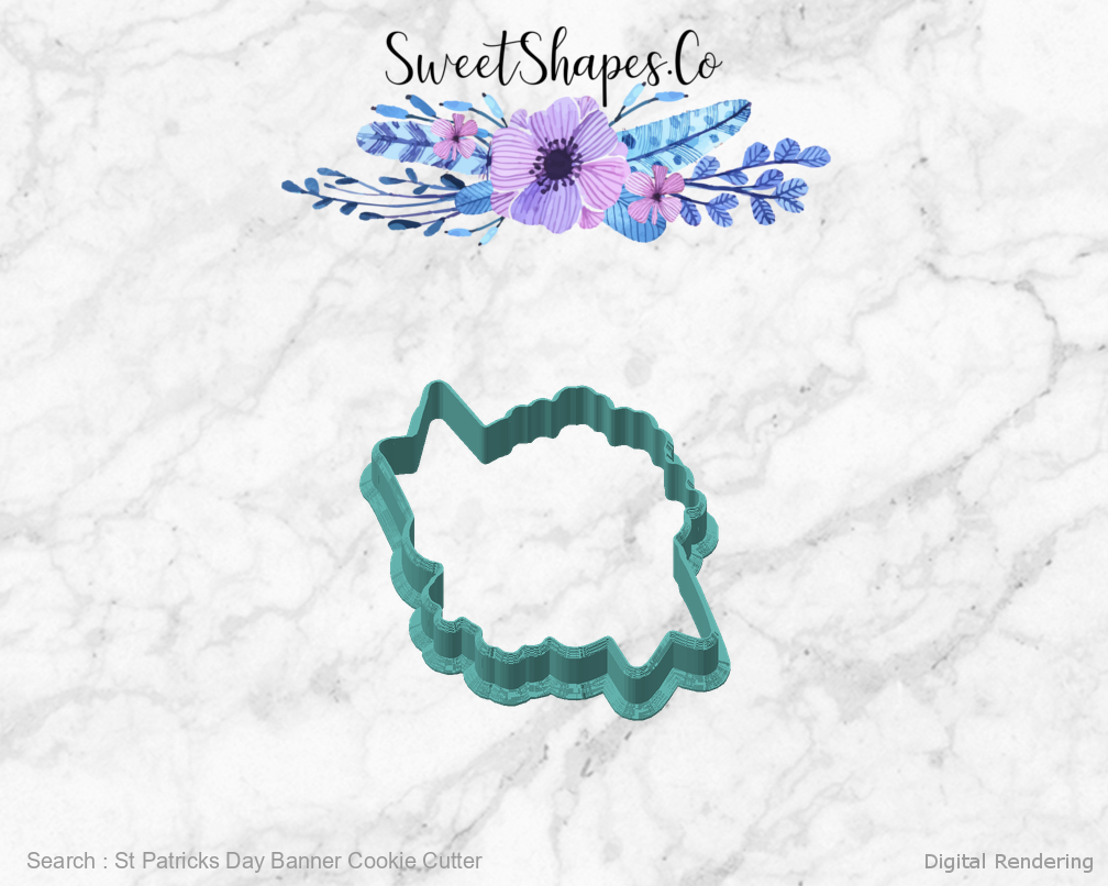St Patricks Day Banner Cookie Cutter — angled front view