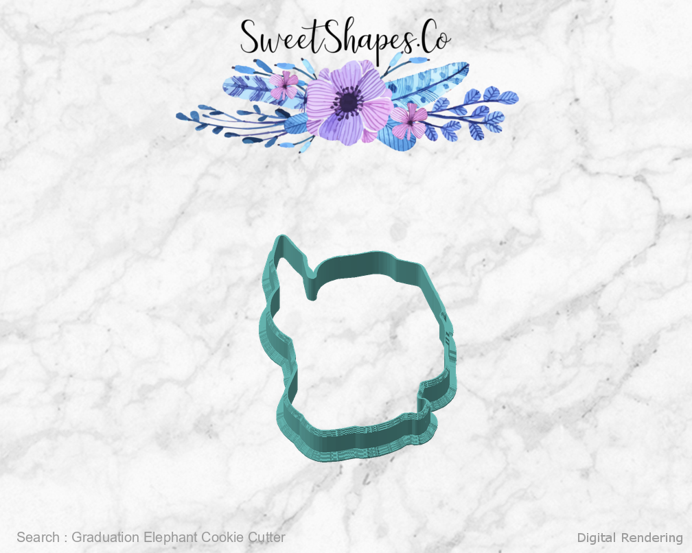 Graduation Elephant Cookie Cutter — angled front view
