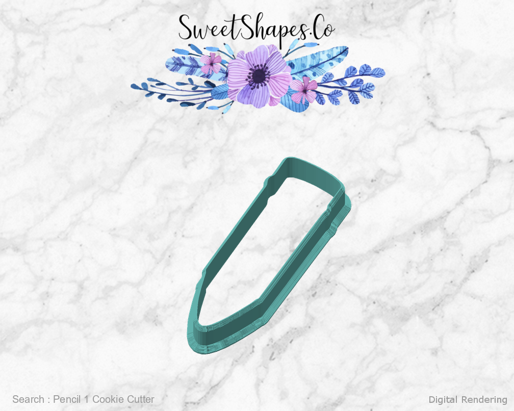 Pencil 1 Cookie Cutter — angled front view