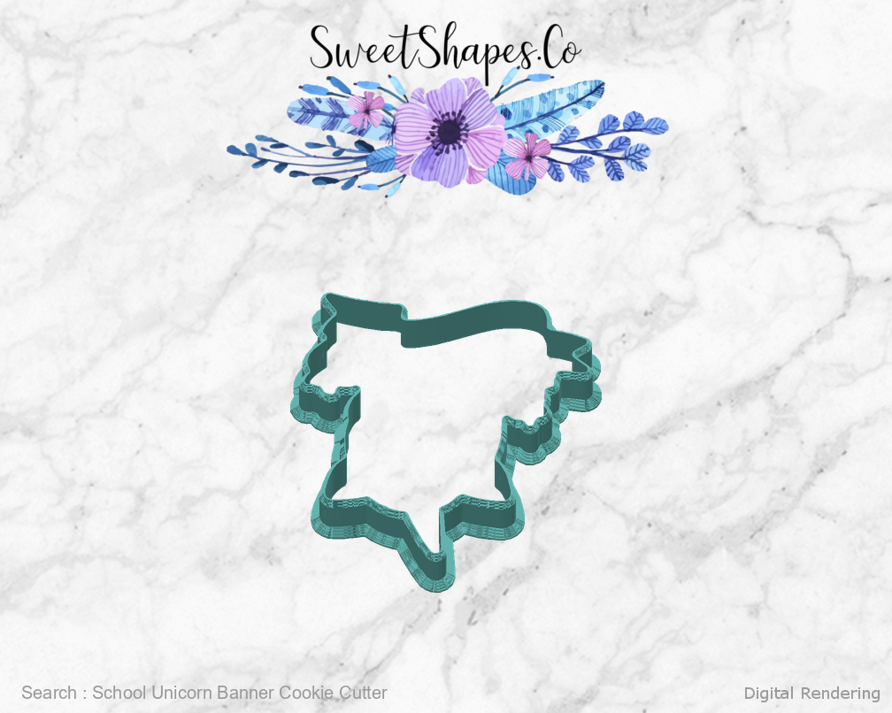 School Unicorn Banner Cookie Cutter — back view