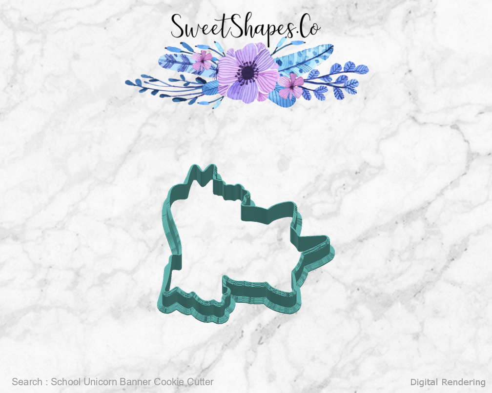 School Unicorn Banner Cookie Cutter — right view