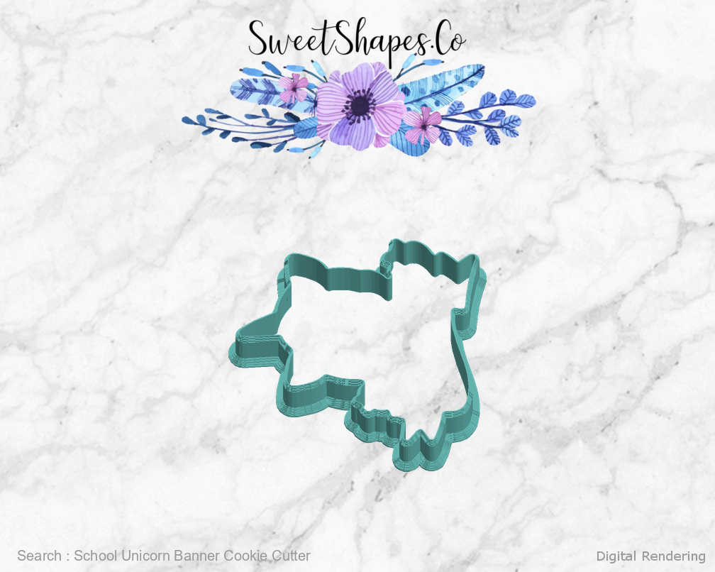 School Unicorn Banner Cookie Cutter — left view