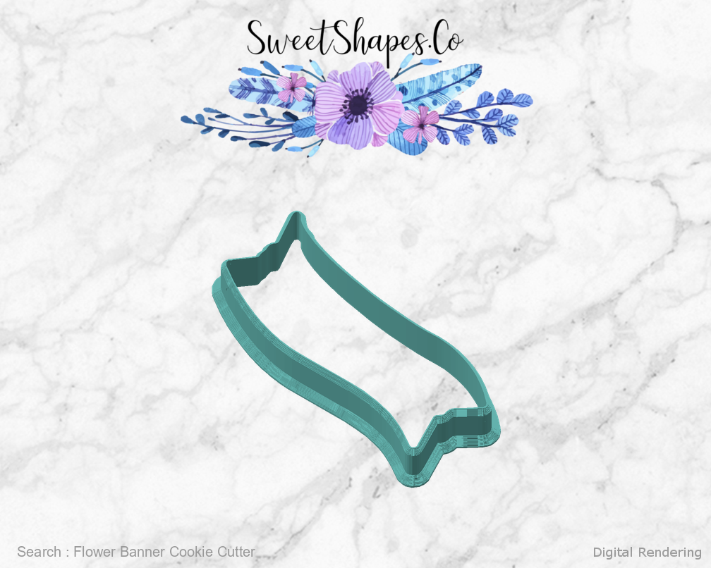 Flower Banner Cookie Cutter — angled front view