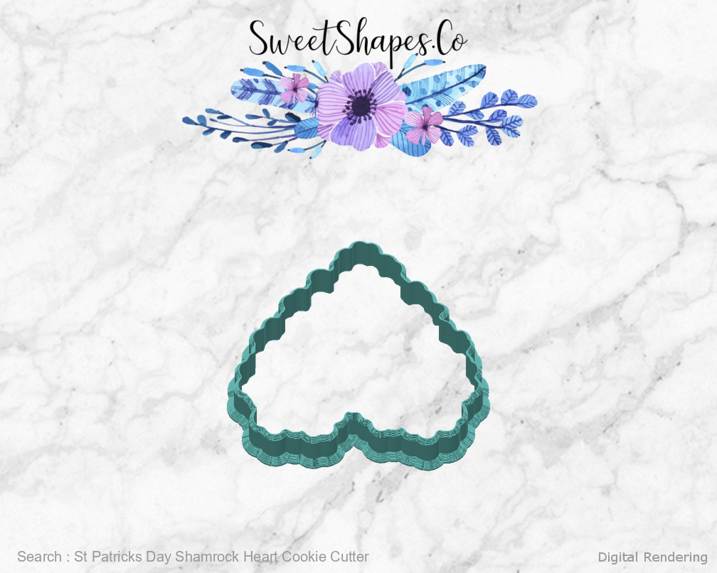 St Patricks Day Shamrock Heart Cookie Cutter — back view