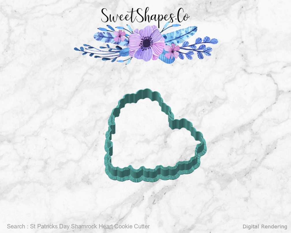 St Patricks Day Shamrock Heart Cookie Cutter — angled front view