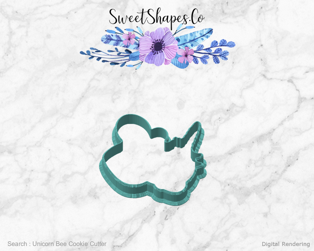 Unicorn Bee Cookie Cutter — angled front view