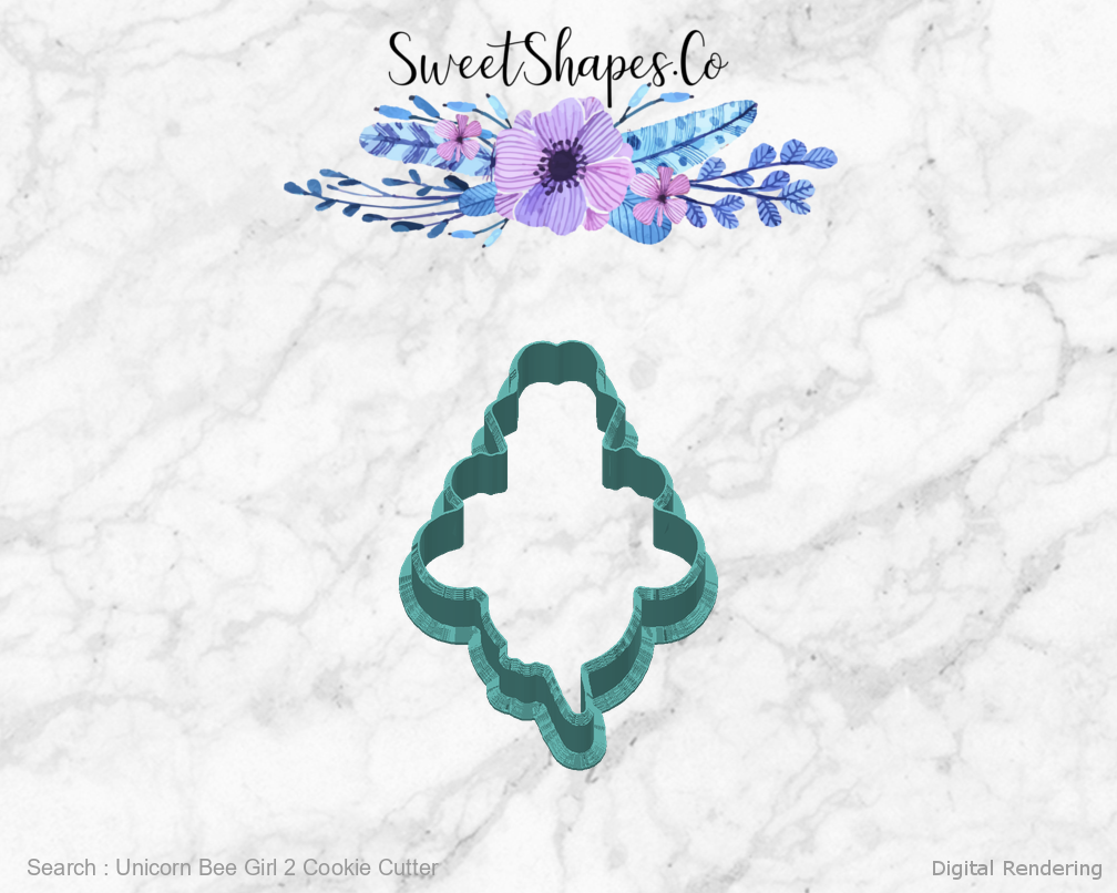 Unicorn Bee Girl 2 Cookie Cutter — back view