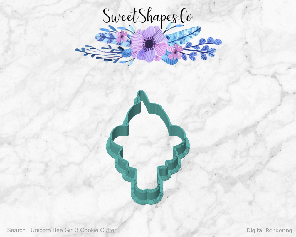 Unicorn Bee Girl 3 Cookie Cutter — front view