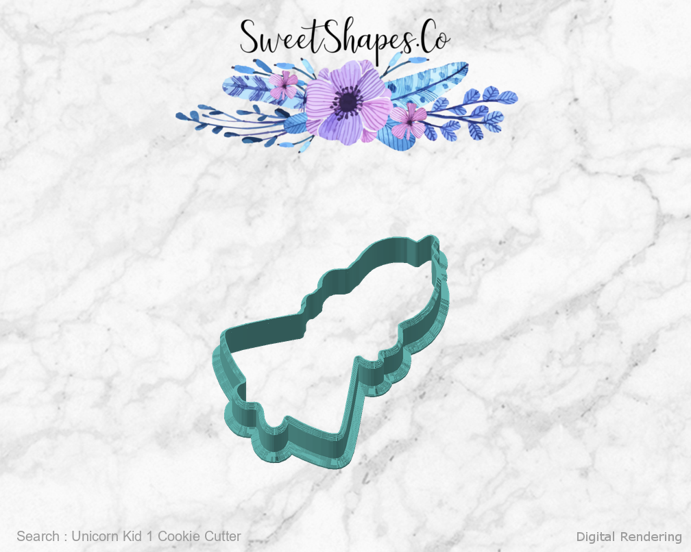 Unicorn Kid 1 Cookie Cutter — angled front view