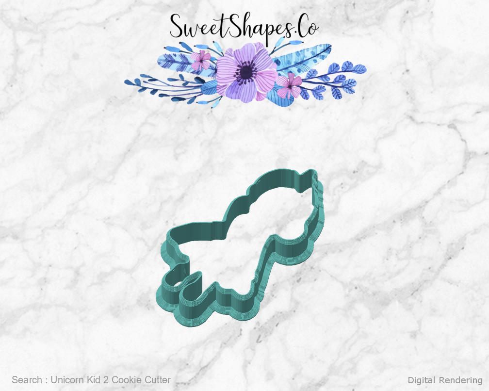 Unicorn Kid 2 Cookie Cutter — angled front view